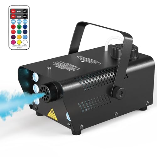 Sunolga Fog Machine with 6 LED Lights and 12 Colorful Light Effects, 500W Smoke Machine with Wireless Remote Control, 2500 CFM Fog for Halloween, Outdoor Parties, Stages, Weddings, Black