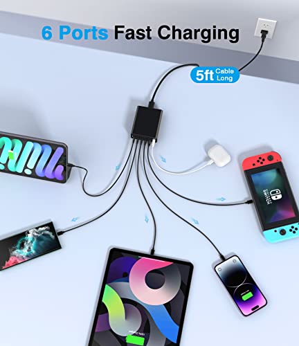 USB C Fast Charger 100W GaN Compact USB C Charging Station 6 Port USB Type C Charging Block Hub Power Strip, 4 PD USB C 2 QC USB A Wall Charger for iPad iPhone 15 14 13 12 11 Pro Max Pixel Note Galaxy