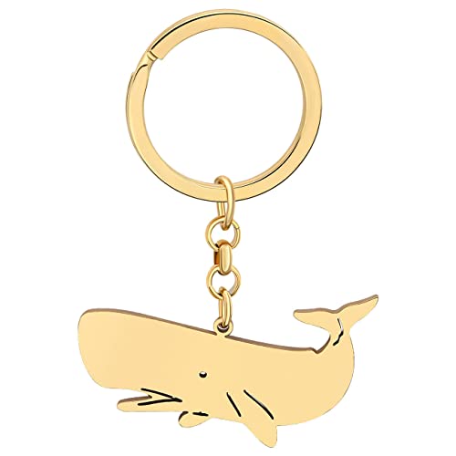 LONYOO Fun Whale Keychain Stainless Steel Car Key Handbag Keyring Ocean Animals Fish Gifts for Women Girls Kids Sea Charms (Gold)
