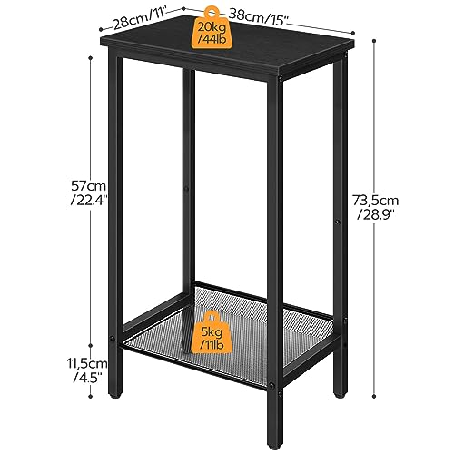 HOOBRO Side Table, Industrial Tall End Table with Adjustable Mesh Shelf, Small Entryway Table, Telephone Table, Laptop Table for Office, Hallway, Living Room, Black BB03DH01