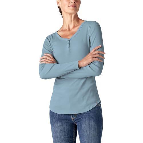 Dickies Plus Size Women's Henley Long Sleeve Shirt, Blue