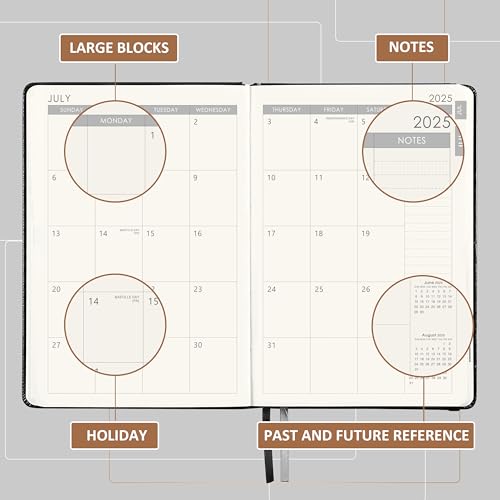 2025-2026 Planner - Planner 2025-2026 with Pen Loop, July 2025 - June 2026, to Achieve Your Goals & Improve Productivity, Thick Paper, 40 Note Pages, Inner Pocket, 5.75" x 8.25" - Black