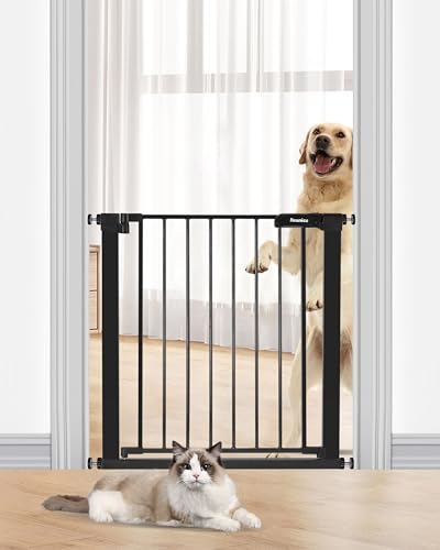 Newnice 29.7"-32.3" Narrow Baby Gate,Easy Install with Auto Close, Fit for Small Stairs & Doorways, Pressure Mounted Gate with Door, No Drill Wall Protected, Pet Gate for Dog,Cat, No Extensions,Black