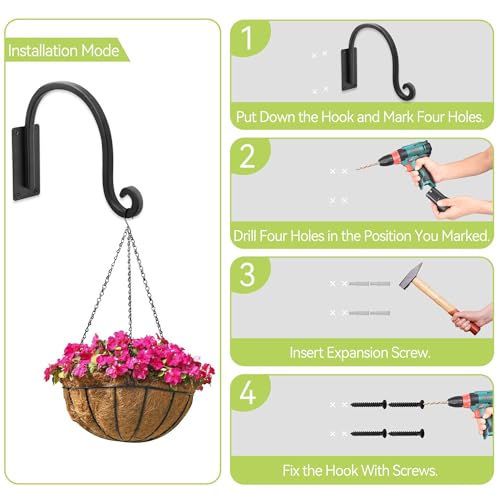 Lifyzoon Heavy Duty Plant Hanger Bracket (8"/Black) Outdoor Hand-Forged Hanging Plant Bracket Durable and Stable Bird Feeder Hanger