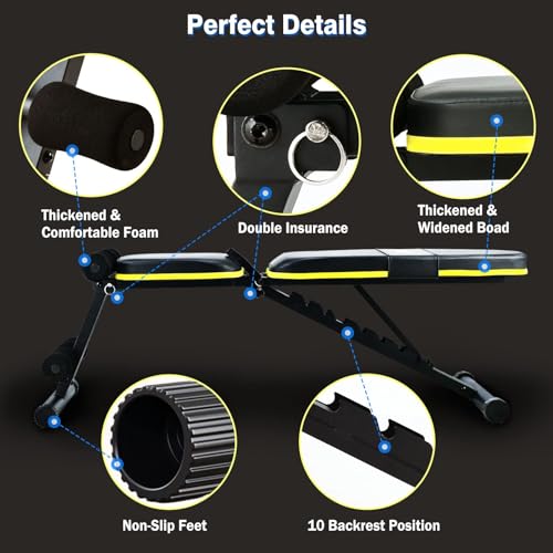 Teclor Weight Bench, Adjustable Strength Training Bench for Full Body Workout with Fast Folding, Incline Decline Exercise Workout Bench for Home Gym -New Version