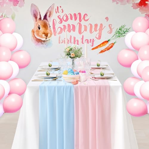 Blue Chiffon Table Runner 27x120 Inches 1 Piece Romantic Sheer Fabric for Birthday Party Baby Shower Cake Table Decoration