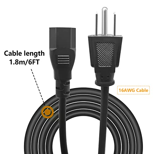 mankk 6Ft Universal AC Power Cord 10A 250V 16AWG 3 Prong Replacement Cable for Computer TV Monitor PC Laptop Printer M-I-039-1.8M