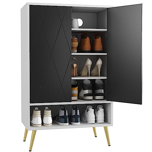 HOMEFORT Shoe Cabinet,15 Pairs Shoe Rack Organizer Cabinet, Shoe Storage Cabinet for Narrow Entryway Closet,6-Tier Modern Shoe Organizer with Double Doors and Adjustable Shelf