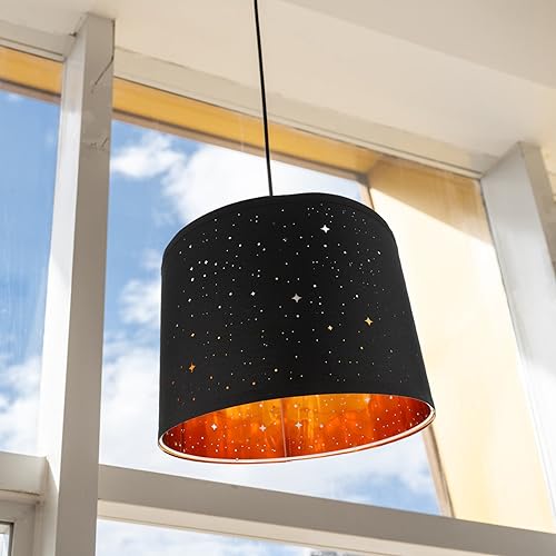 BESTOYARD Star Lamp Shade 13 x 10 Inch Drum Lampshade Shades Black Etching Process Funky Lamp Shades for Table Lamps Light Shade Pendant Light Holder Replacement