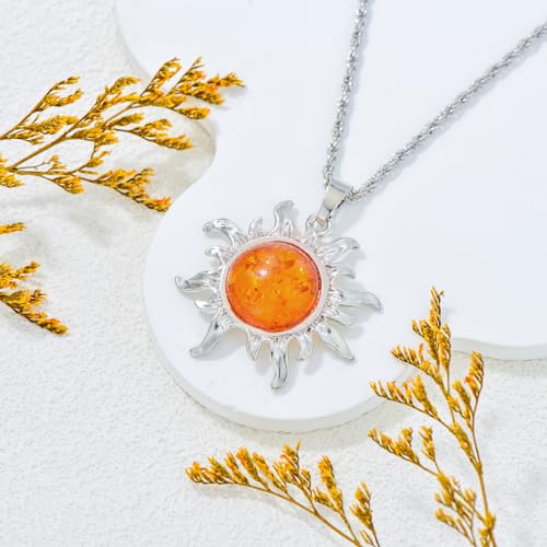 VIJASHOP Sun Necklace for Women Amber Sun Pendant Sun Jewelry Amber Necklace Jewelry Valentine's Day Gift for Girlfriend Wife