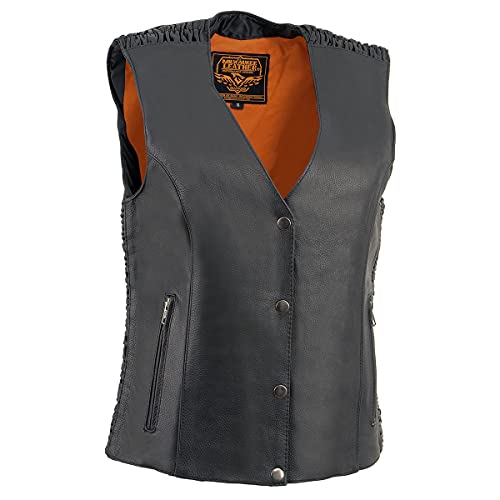 Milwaukee Leather MLL4570 Ladies Black 'Studded Phoenix' Leather Vest - X-Small