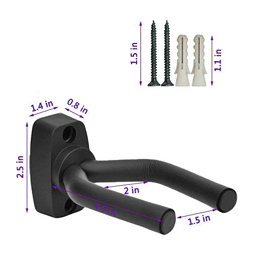 CC CAIHONG Guitar Wall Mount Hanger 2 Pack, Guitar Hanger Wall Hook Holder Stand Display Black with Screws - Easy to Install - Fits All Size Guitars, Bass, Mandolin, Banjo, Ukulele