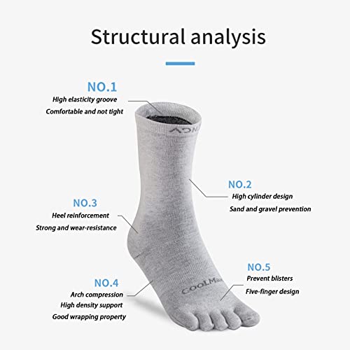 OrrinSports Toe Socks Liner Crew Socks for Men Women Coolmax Five Finger Socks 3 Pairs Running Socks