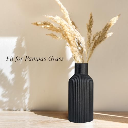 Vase, Ceramic Flower Vase, Minimalist Modern Home Decor, Matte Finish Pampas Grass Vase for Table, Fireplace, Shelf, Mantel, Entryway and Centerpieces (Black)