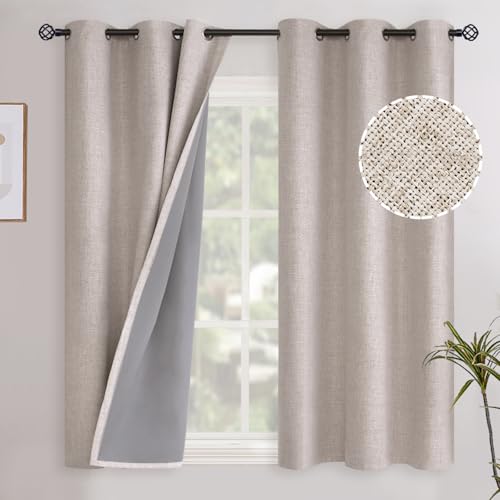 YoungsTex Light Green Linen Blackout Curtains 72 Inch Length for Bedroom, Full Room Darkening Thermal Insulated Window Drapes Light Blocking Panels for Living Room, 2 Panels, 52 X 72 Inch