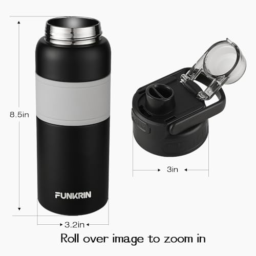 Funkrin Insulated Water Bottle with Straw & Spout Lid, 26oz Personalized Vacuum Stainless Steel Travel Mug, Leak Proof Double Walled Thermos for Hot & Cold Beverages