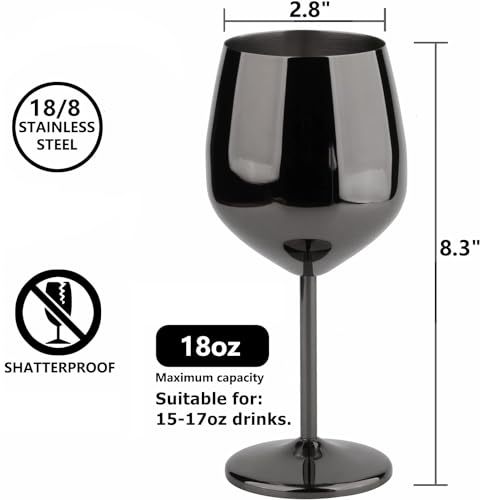 Arora Stainless Steel Wine Glass 18oz - Set of 2 Black - 3.6" D x 8.3" H (851036)