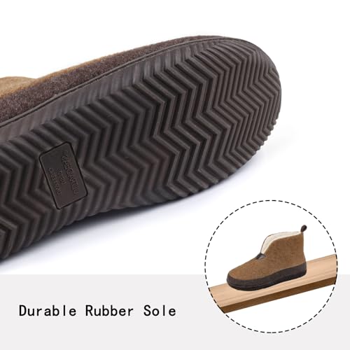 ULTRAIDEAS Men's Warm Felt Bootie Slipper with Memory Foam, Cozy Closed Back House Slipper for Indoor Outdoor, Gift for Father (Camel, Size 9)