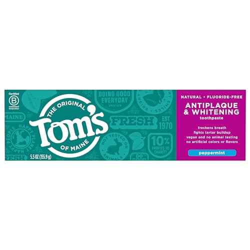 Tom's of Maine Fluoride-Free Antiplaque & Whitening Natural Toothpaste, Peppermint, 5.5 oz. (Pack of 2)