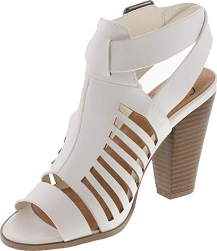 Soda Delicious Yummy Cutout Stacked Heel Sandal,White,5.5