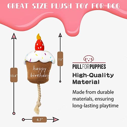 REQIHO Dog Birthday Toys - Plush Squeaky Cake Dog Toy, Strawberry Birthday Gift