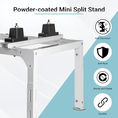 Eastrexon Mini Split Ground Stand, Adjustable Anti-Vibration Mini Split Stand w/ 400LBS Load Capacity, Heavy Duty AC Stand for 9,000-18,000 BTU Ductless Mini Split Air Conditioner Heat Pump