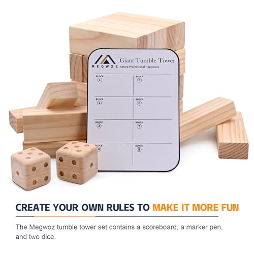 Megwoz Giant Tumble Tower Outdoor Games 57 Blocks Yard Games Stacking Games Includes 2 Dices Carrying Bag Scoreboard Stacking from 2Ft to Over 4.2Ft Outdoor Games for Adult and Family