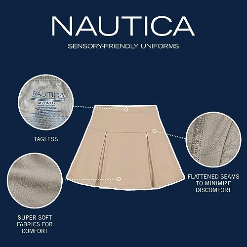 Nautica Girls' Little School Uniform Sensory-Friendly Performance Pleated Scooter, Khaki, 4