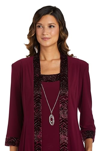 R&M Richards Women's Plus Size 2PC Glitter Velvet Jacket & Dress Set, Charcoal