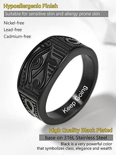 Eye of Horus Ring Egyptian Jewelry Cool Black Ankh Rings for Men Trendy Size 7