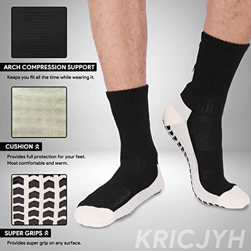 KRICJYH Youth Soccer Socks for Men Athletic Socks 1 Pack Black Socks Non Slip Cushion Crew Training Soccer for Basketball Baseball