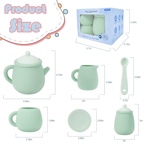 MCGMITT Silicone Tea Set, Tea Party Set for Little Girls Boys, 15 Pcs BPA Free Dishwasher Safe Pretend Tea Set for Toddlers Kids Age 3-6, Cute Toy Kitchen Accessories for Children Birthday Gifts