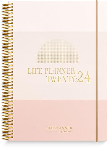 Burde Planner 2024 | Daily & Weekly Planner | Life Planner Pink Horizontal | 18 December 2023-5 January 2025 | Hardcover & Spiralbound A5 Format | Monthly & Yearly Overview | Stickers Included