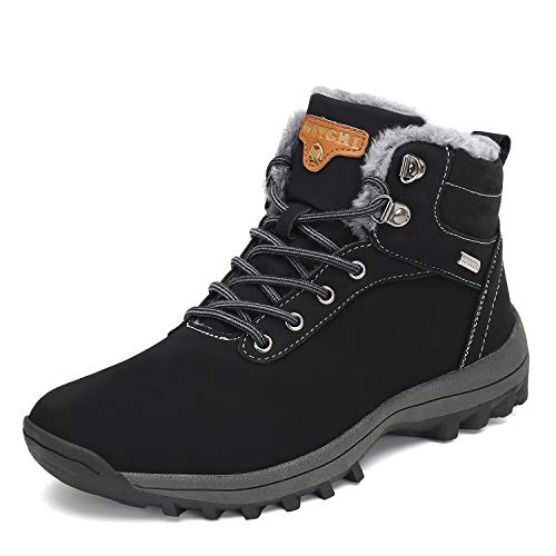 Mishansha Womens Winter Ankle Boots Snow Warm Leather Water Resistant Non-Slip Fashion Mens Hiking Shoes Khaki 15 Women/13.5 Men