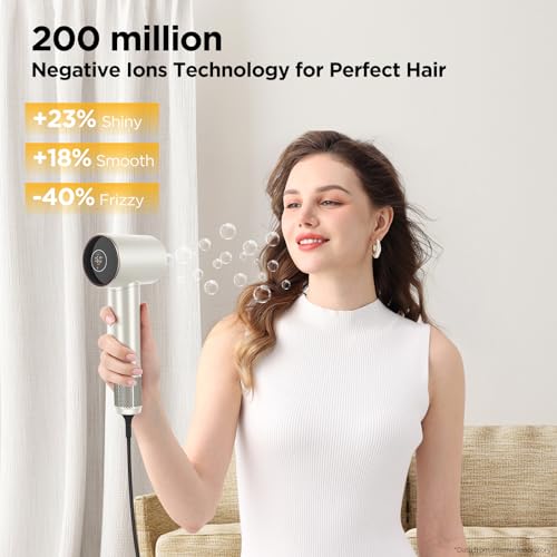 PARWIN PRO BEAUTY Air-Sonic Hair Dryer with Diffuser, HD-LED Display & 110, 000 RPM High Speed Ionic Blow Dryer, 1 1/4 Inch Left & Right Air Auto-Wrap Curlers, Champagne Silver Professional Version
