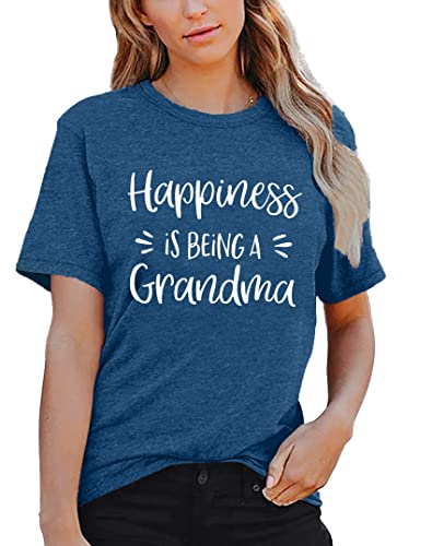 MAIHUN Womens Grandma Shirt Happiness is Being a Grandma Shirt Funny Letters Printed Casual Grandmother Tee Top Blue