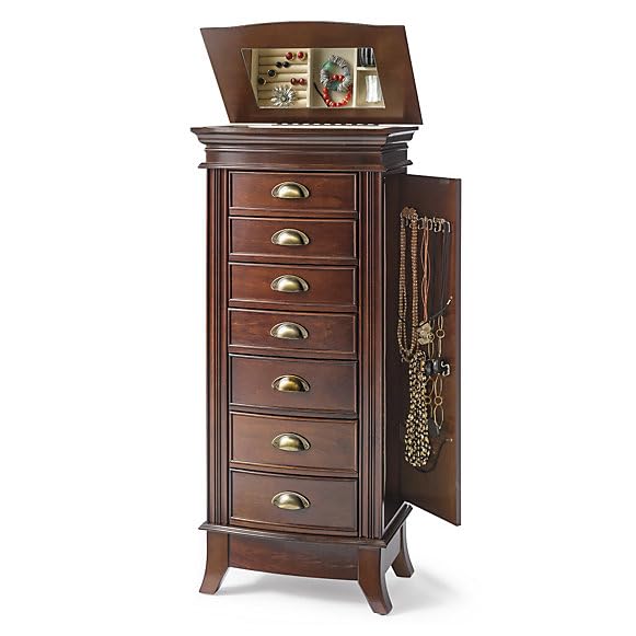 Hives and Honey Holly Organizer Storage 7 Drawers Bronze Shaker Hardware Jewelry Armoire, 40" X 18" X 12", Walnut