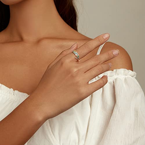 Feather Ring 925 Sterling Silver Adjustable Coloful Plumage Wing Ring for Wife Girlfriend Daughter Mother Sister for Birthday Wedding Anniversary Engagement Feather Angel Wings Open Ring