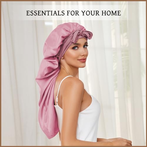 Long Bonnet for Braids & Curly Hair, Silk Satin Bonnet for Sleeping, Extra Large Bonnets for Women Braid DEMAZALO (Black Pink)