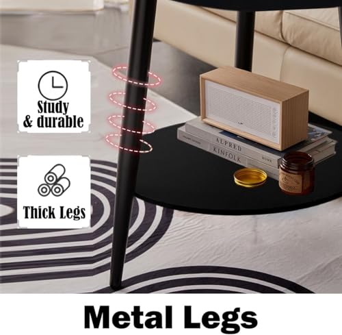 FANTERSI Small Round Side Table, 2-Tier Mid Century Modern Side Table, Round End Table Small Side Table for Living Room, Metal Frames, Black