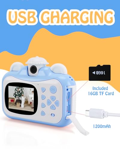 Barchrons Instant Print Digital Kids Camera 1080P Rechargeable Kids Camera Video Camera with 32G SD Card for 6-12 Years Old Birthday Gift