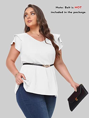 LARACE Summer T-Shirts for Women Short Ruff Sleeve Shirts Plus Size V Neck Blouses Tops Oversize Tee(Medium,R-Fushia)