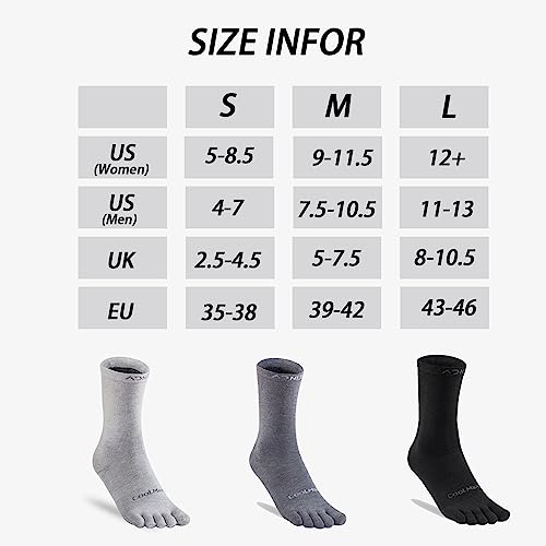 OrrinSports Toe Socks Liner Crew Socks for Men Women Coolmax Five Finger Socks 3 Pairs Running Socks