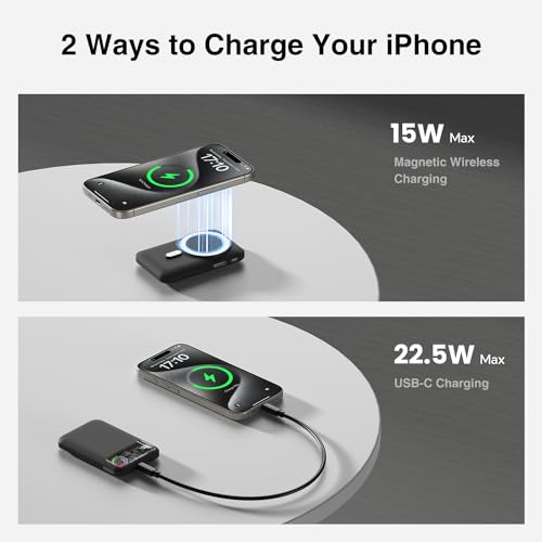 KICUEI Magnetic Portable Charger,11000mAh Wireless Magnetic Power Bank with Fan,22.5W PD Fast Charging Lighting Mag-Safe Battery Pack with LED Display for iPhone 15/14/13/12/Mini/Pro/Pro Max