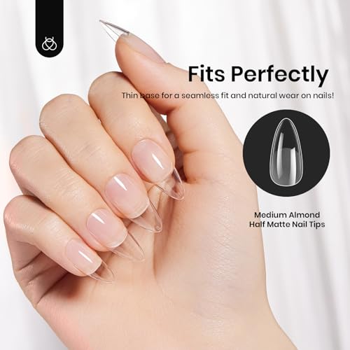 Beetles Gel Nail Tips Long Coffin Pre-Etched Nail Tips, 12 Sizes 288Pcs Pre Shaped Clear Gel Nail Tips Full Cover False Nail Tips Acrylic Glue on Nails Extension Fake Nails Manicure Gifts for Women