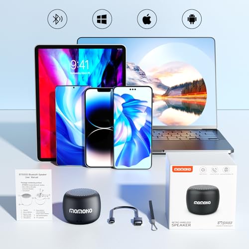MOMOHO Small Bluetooth Speakers, Portable Lightweight Compact Travel Speaker with Built in Mic,TWS Pairing, TF Card, HD Sound and Bass Wireless Bluetooth for Home/Party/Hiking, Gift (Black)