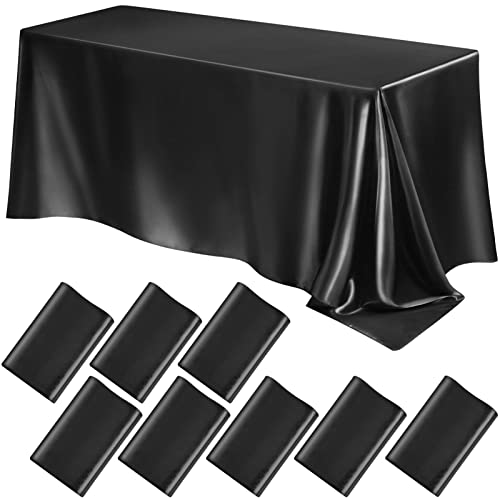 Lounsweer 8 Packs Satin Tablecloth 102 x 58 Inches Rectangle Table Cover Silk Smooth Fabric Party Table Cloth for Rectangle Parties, Holiday Dinner Wedding Banquet Decoration(Silver)