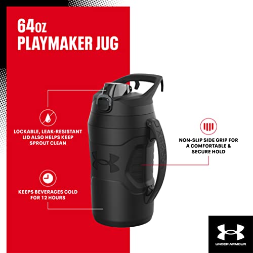 Under Armour Sports Water Jug, 64oz Insulated Water Bottle w/Handle, Half Gallon, Fence Hook, Leak Resistant, Baseball, Football & More