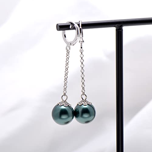 Grey Nacre Shell Pearl Drop Linear Dangle Earrings for Women, Vintage Leverbacks