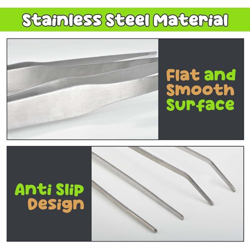 2 Pcs Reptile Feeding Tongs Stainless Steel Long Handle Terrarium Tweezers Aquascaping Tools Aquarium Tweezers for Feeding Reptile, 10.6in / 27cm